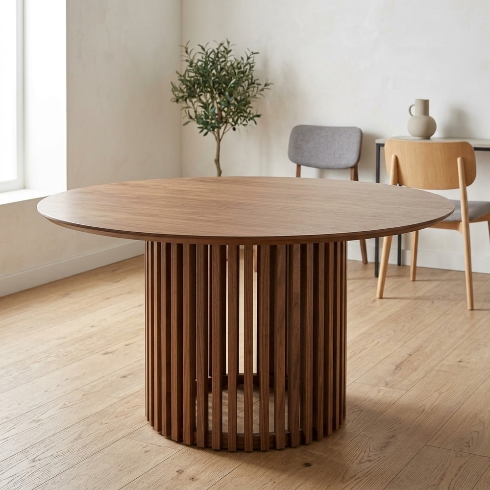 Mesa de comedor redonda base listones
