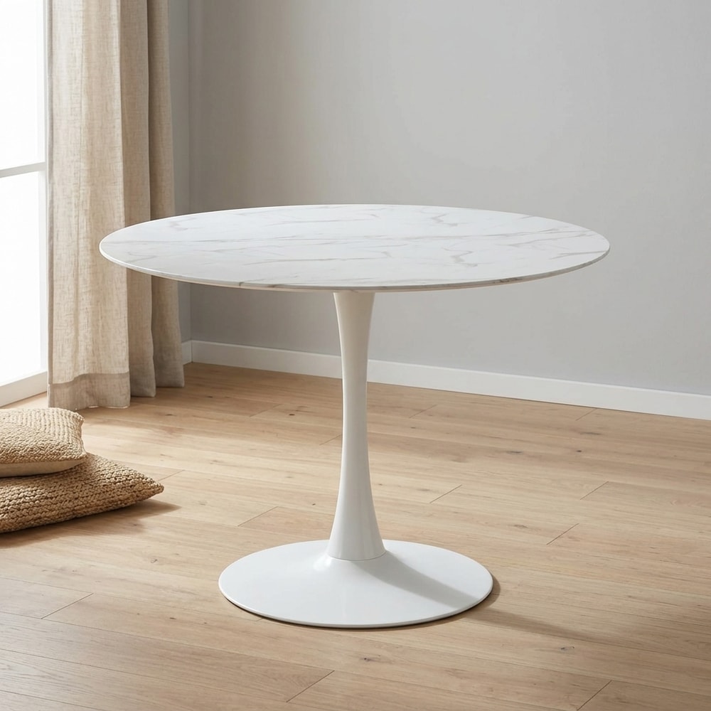 Mesa de comedor redonda blanca efecto mármol