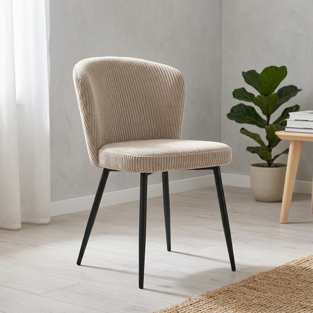 Silla de comedor tapizada en pana beige