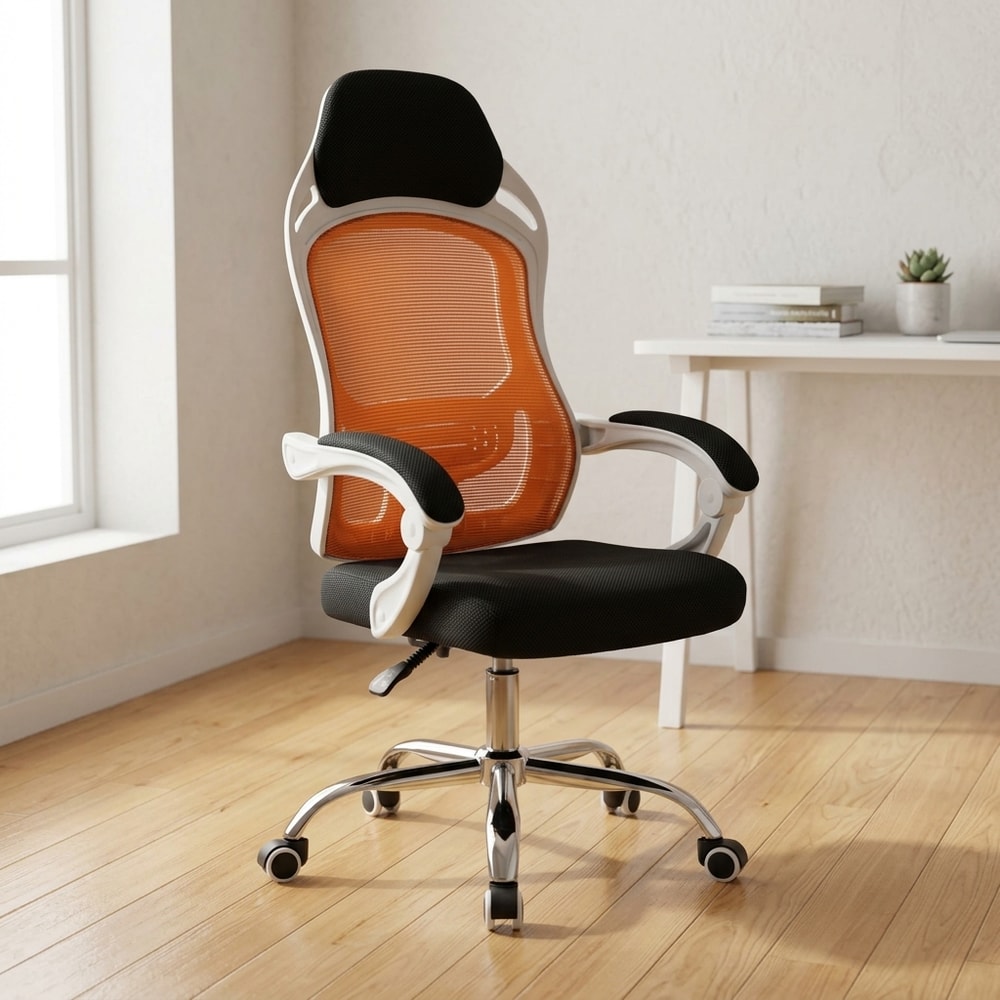 Silla de despacho ergonómica con malla naranja