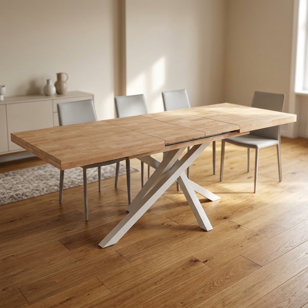 Mesa comedor extensible roble nordish y blanco