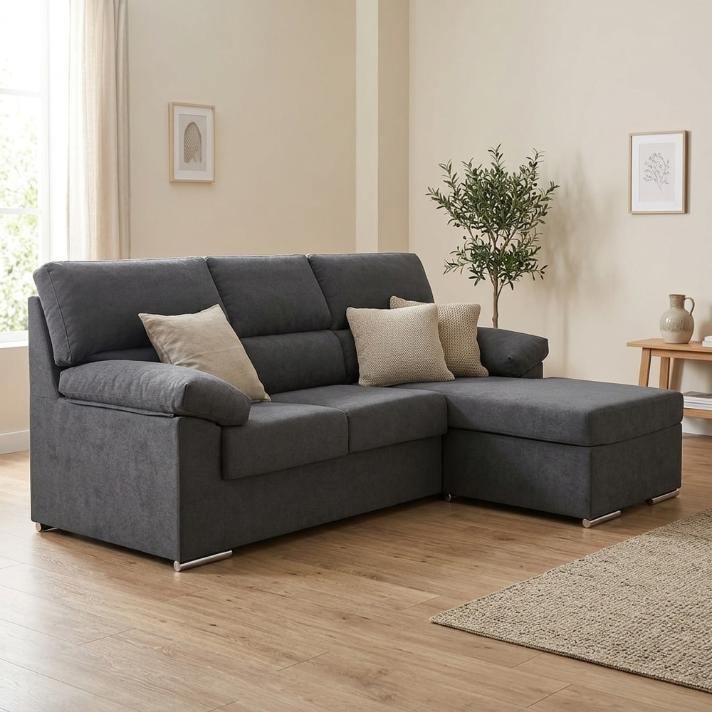Sofá Chaise Longue Reversible 3 Plazas Gris