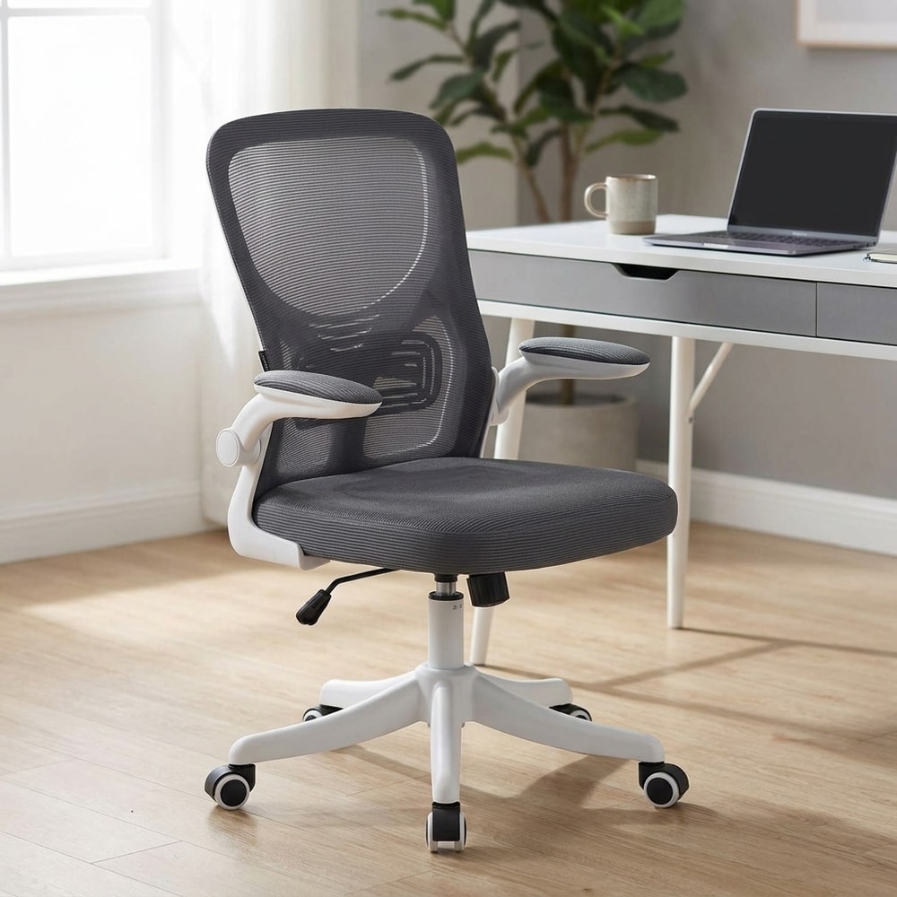 Silla de oficina ergonómica gris y blanca