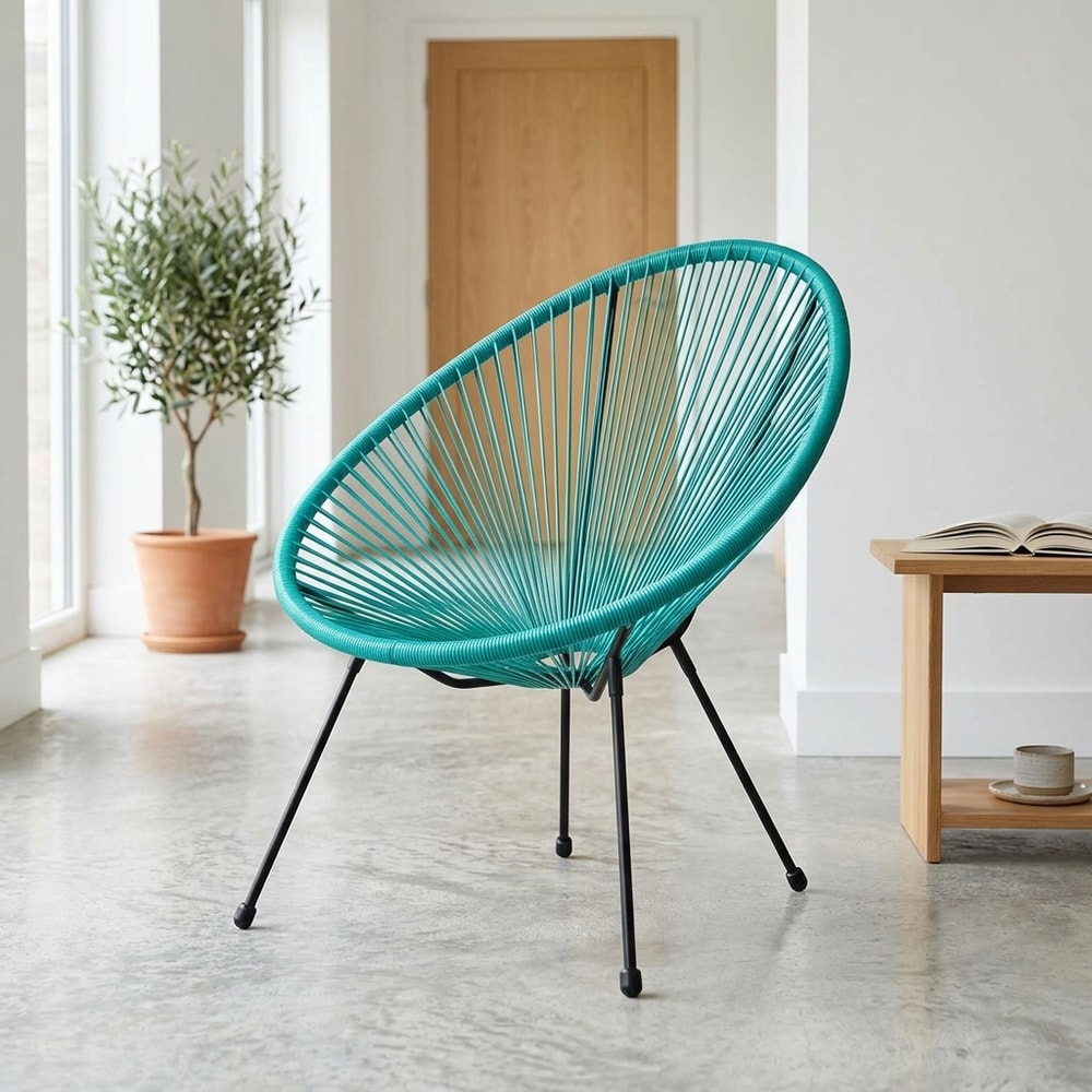 Silla de exterior trenzada turquesa