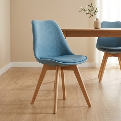 Pack 4 sillas tapizada azul con patas de madera