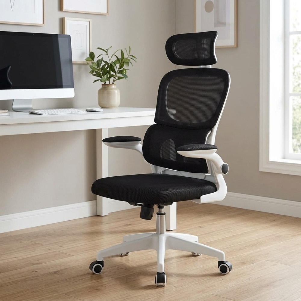 Silla de oficina ergonómica blanca y negra
