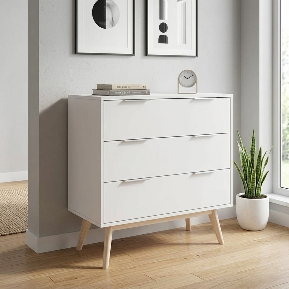 Cómoda blanca de 3 cajones estilo nórdico