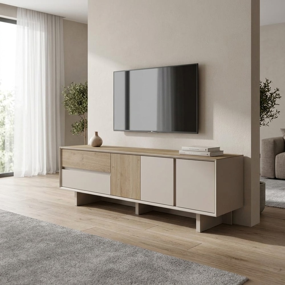 Mueble de TV 3 puertas y 2 cajones bicolor
