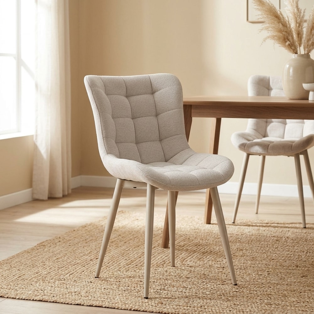 Silla de comedor tapizada beige patas metal