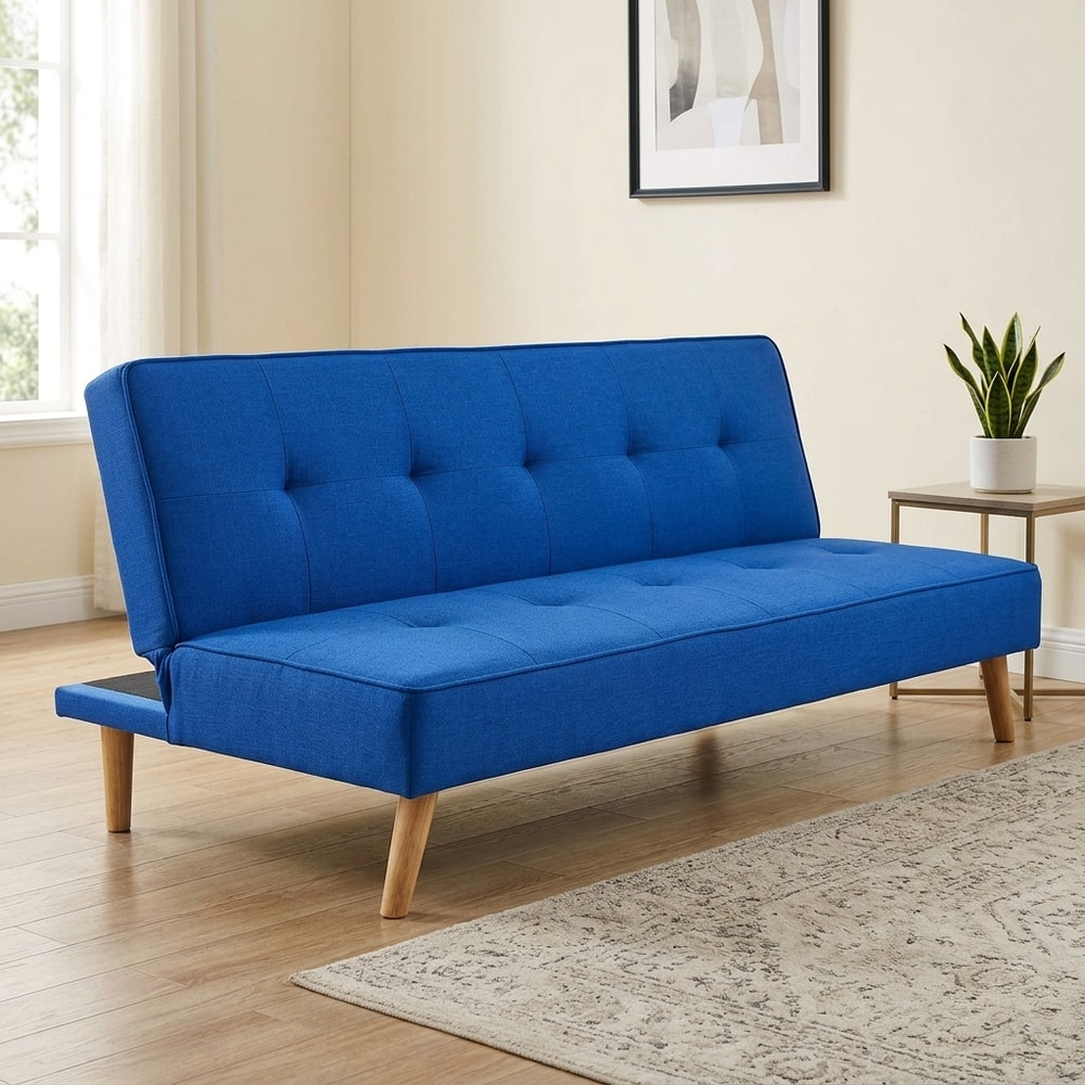 Sofá cama clic-clac tapizado en tela azul oscuro