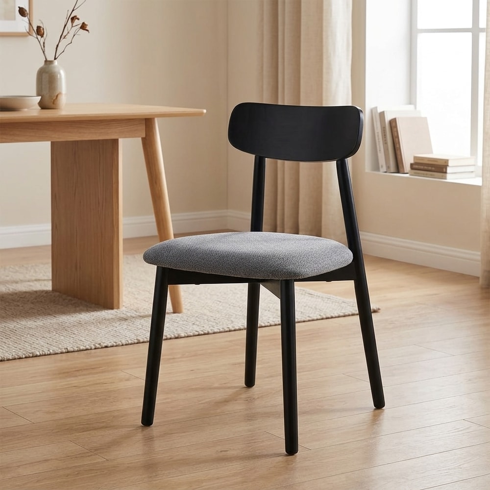 Silla de comedor madera negra y tejido gris