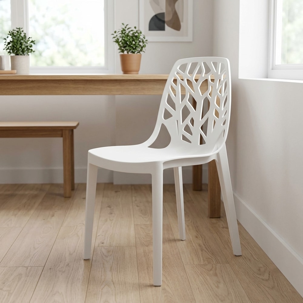 Pack 4 sillas de comedor moderna blanca diseño calado