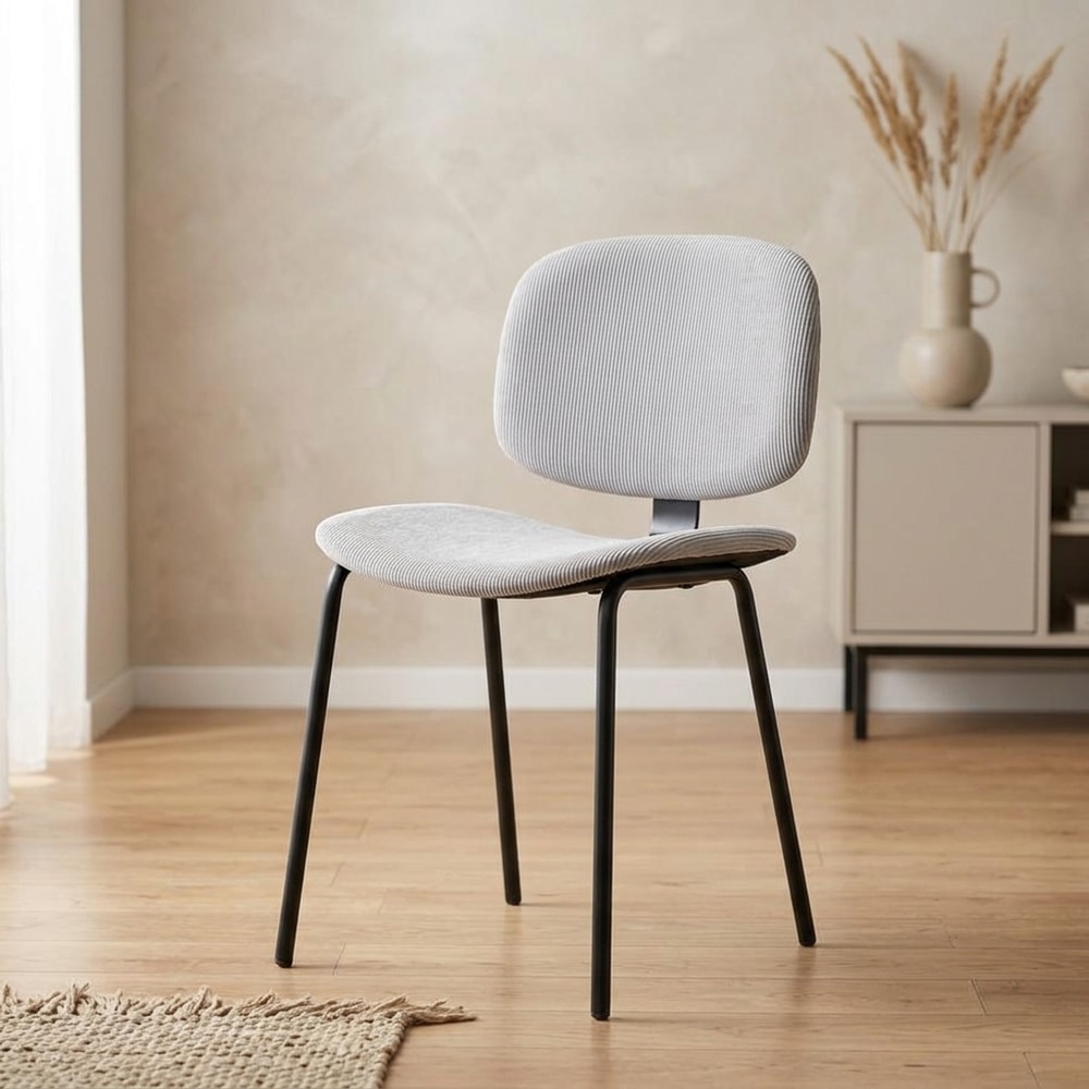 Silla de comedor en pana gris y patas negras