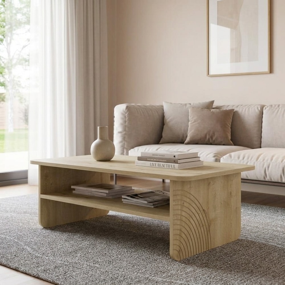 Mesa de centro con estante acabado roble