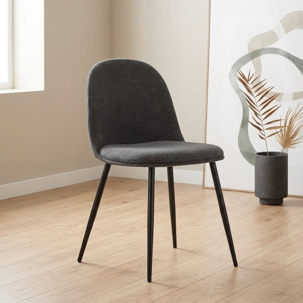 Silla de comedor tapizada en gris oscuro