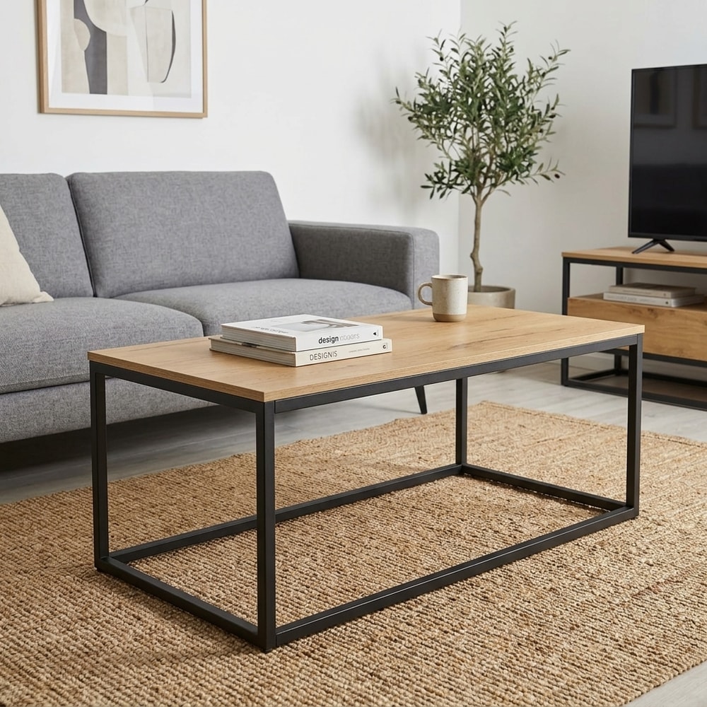 Mesa de centro rectangular estilo industrial