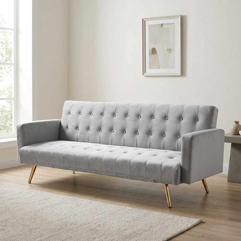 Sofá Cama Clic-Clac de Terciopelo Gris