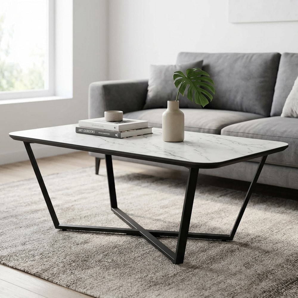 Mesa de centro efecto mármol con patas negras