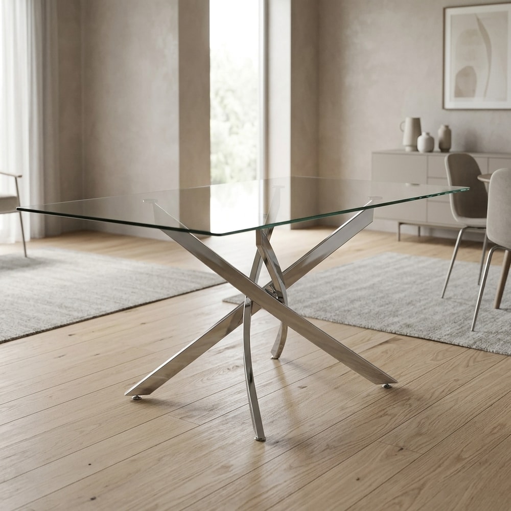 Mesa de comedor moderna cristal y patas cromadas