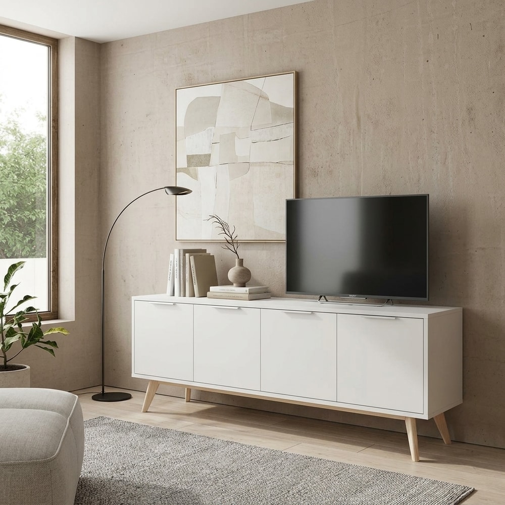 Mueble TV nórdico 4 puertas blanco
