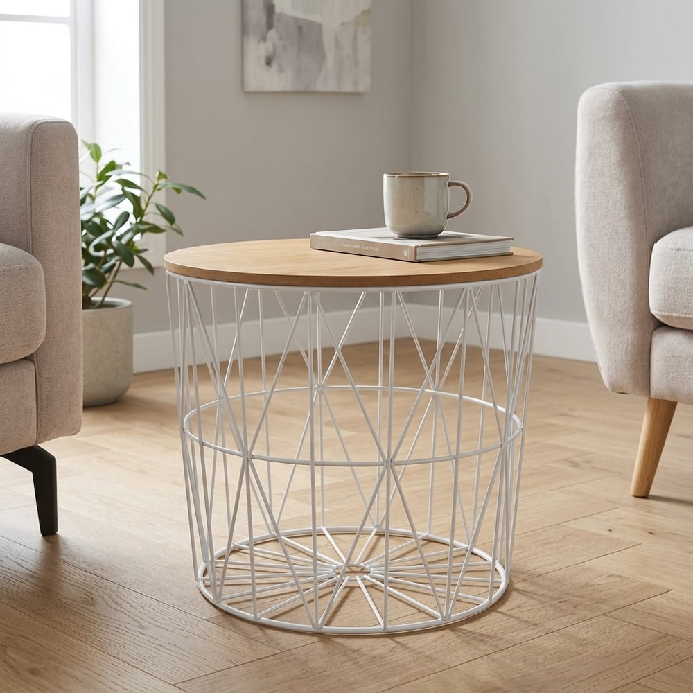 Mesa auxiliar redonda metal y madera