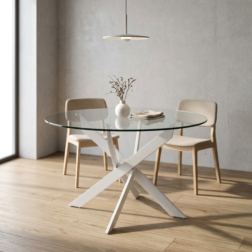Mesa de comedor redonda cristal y metal