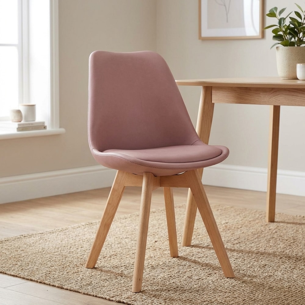 Silla de comedor tapizada polipiel rosa