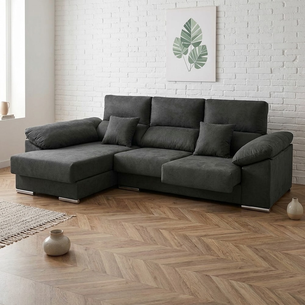 Chaise Longue 3 Plazas Gris Perla con Arcón