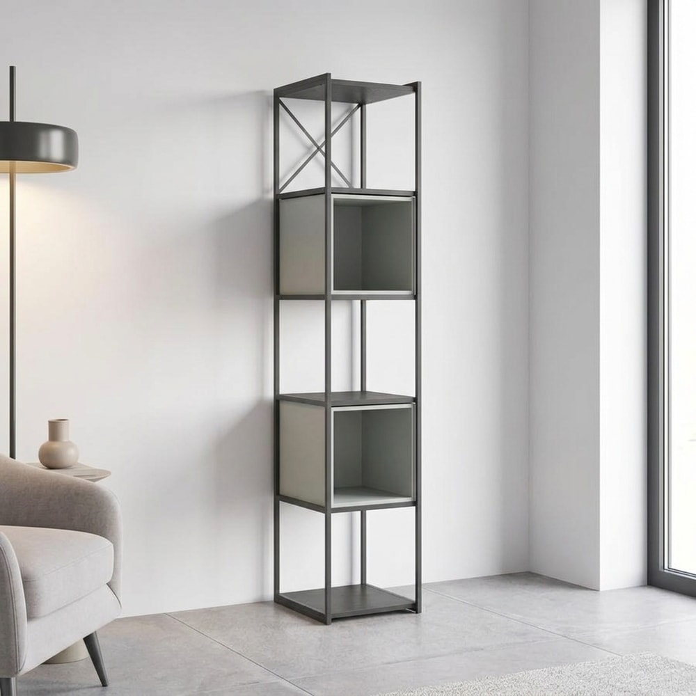 Estantería moderna negra con cubos verdes