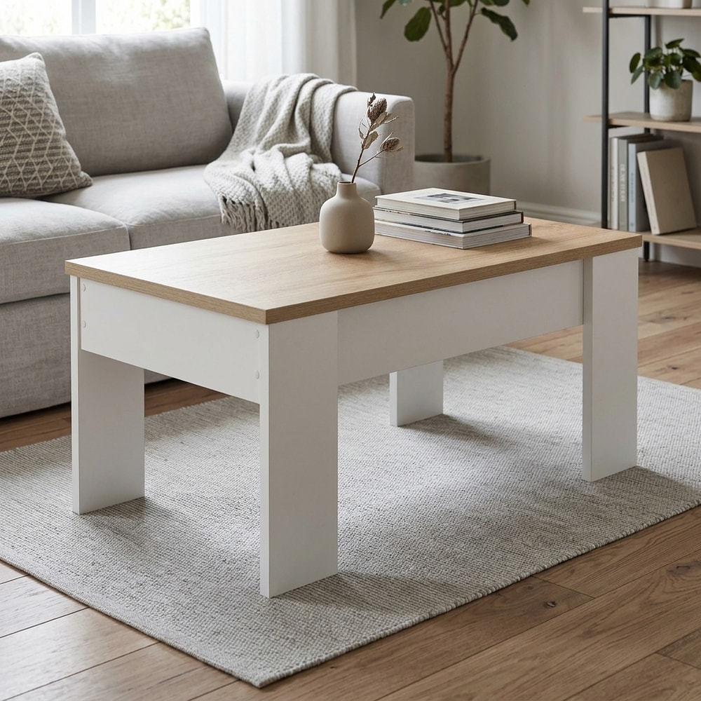 Mesa de centro elevable blanca y cambria