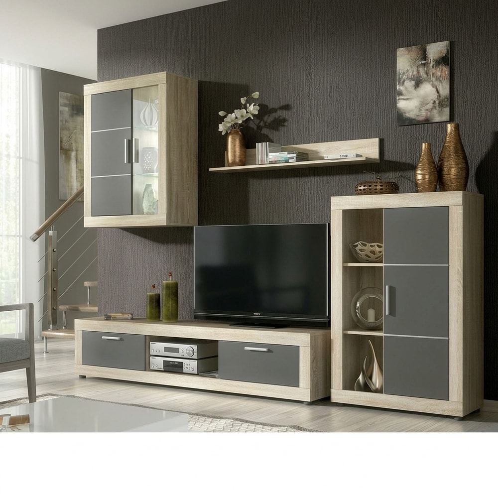 Mueble de salón modular color grafito con LED