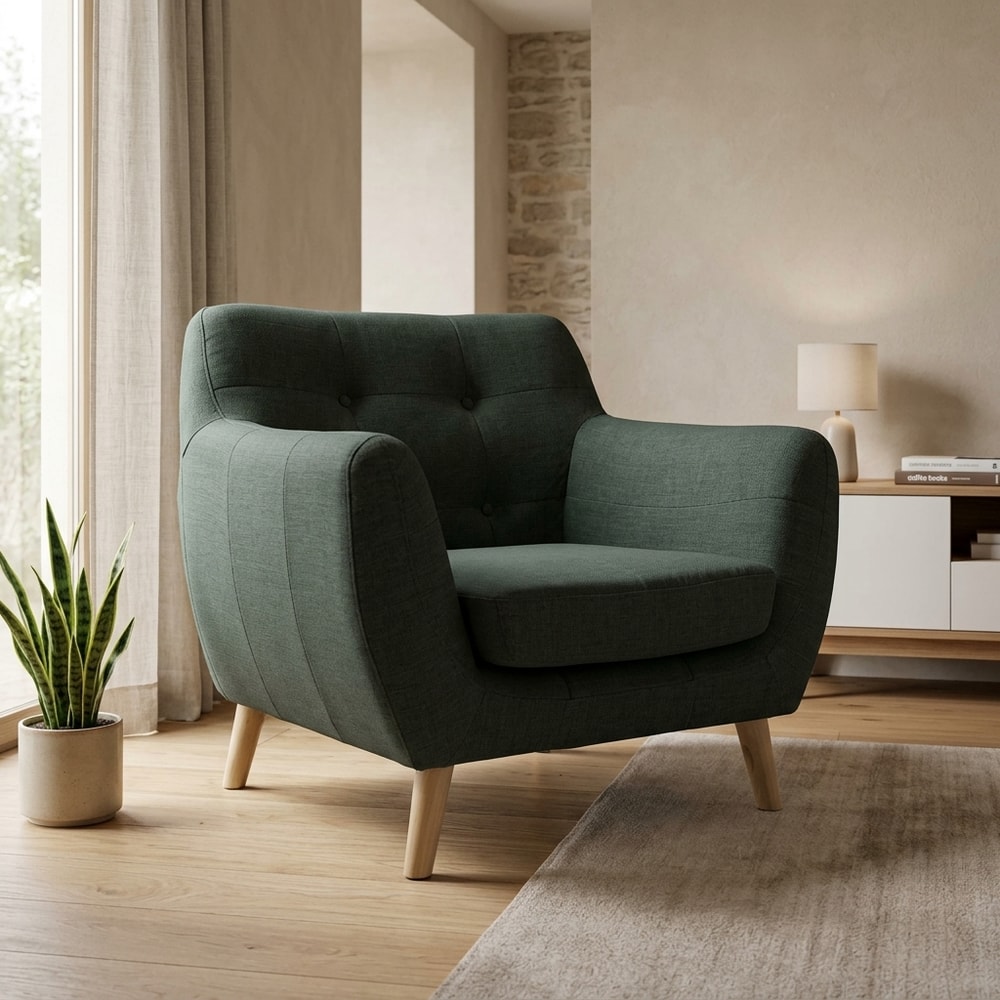 Sillón nórdico tapizado con patas de madera