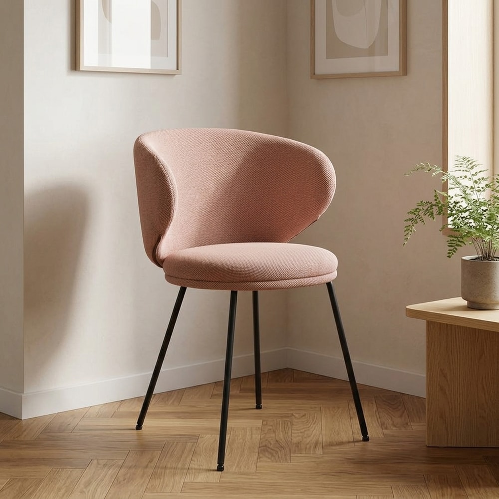Silla de comedor rosa claro con patas de metal