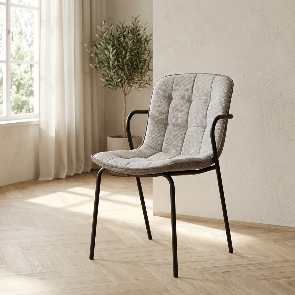 Silla de Comedor Tapizada Gris con Reposabrazos