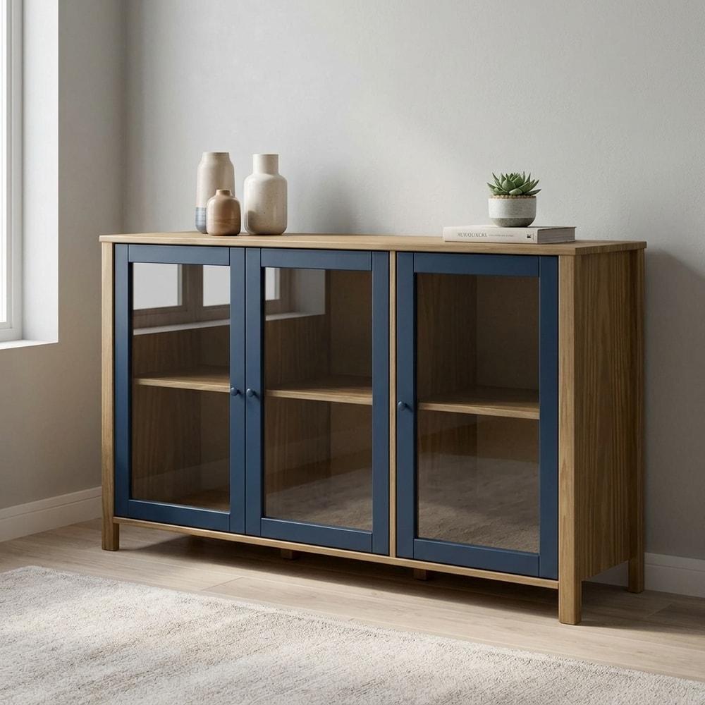 Aparador de Madera 3 Puertas Cristal Azul