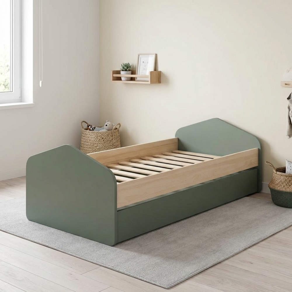 Cama nido juvenil verde kaki y madera