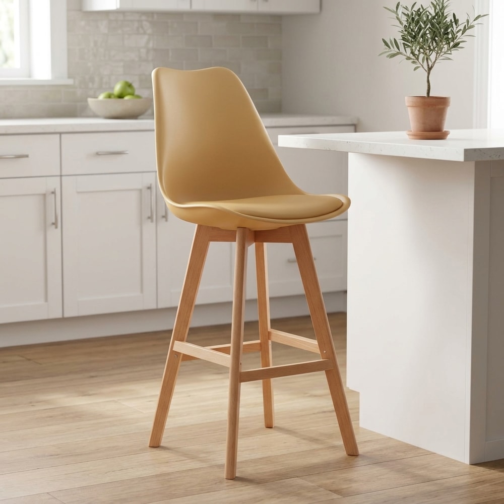 Taburete Nórdico Beige con Patas de Madera