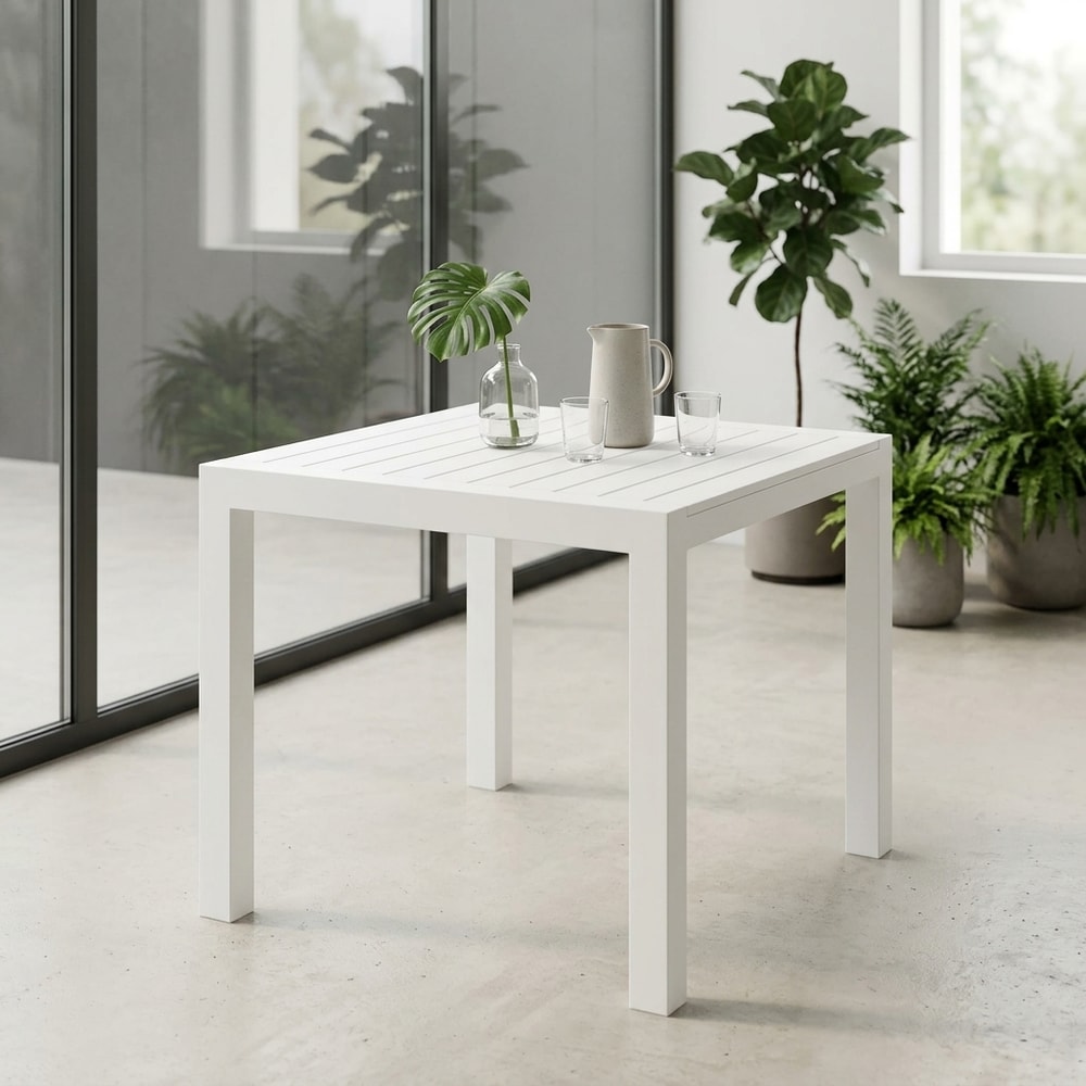 Mesa de exterior cuadrada en polipropileno blanco