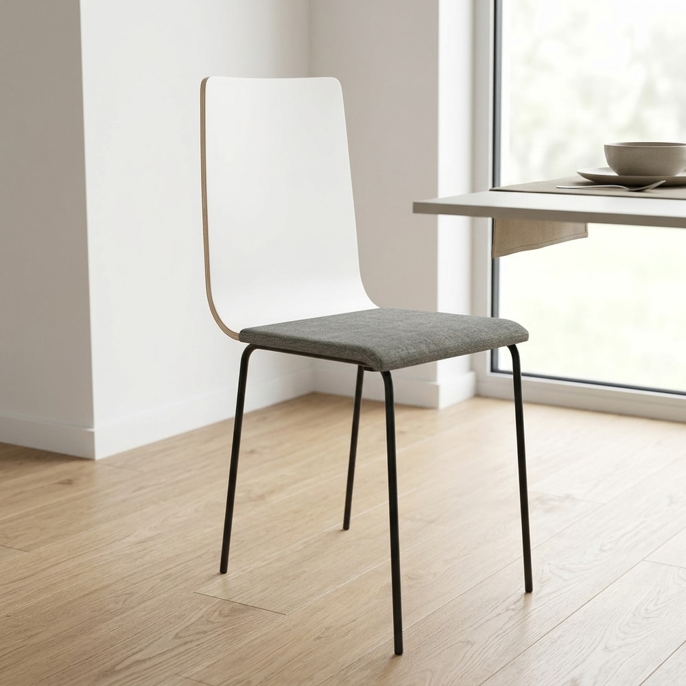 Pack 4 sillas de comedor moderna tapizada gris y blanco