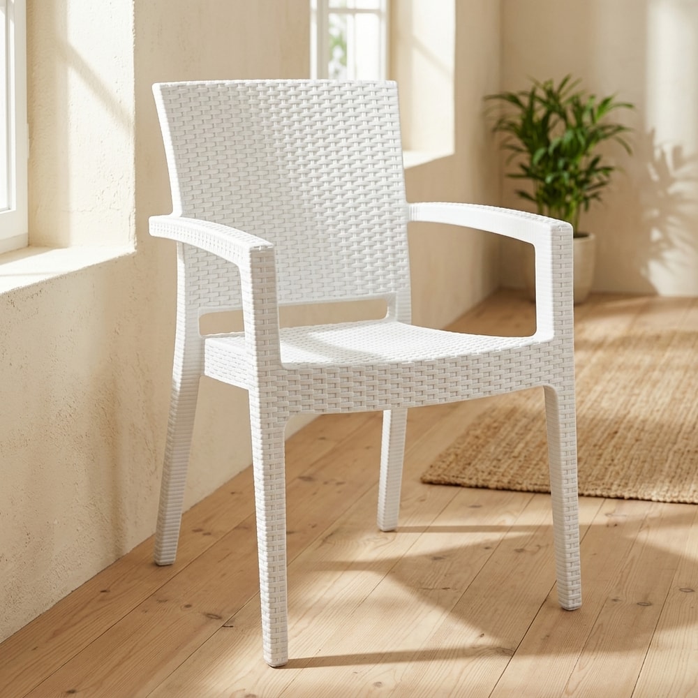 Sillón de exterior apilable efecto ratán blanco