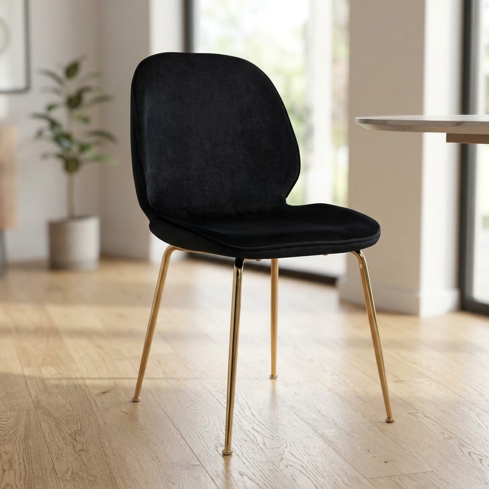 Silla de comedor en terciopelo negro y dorado