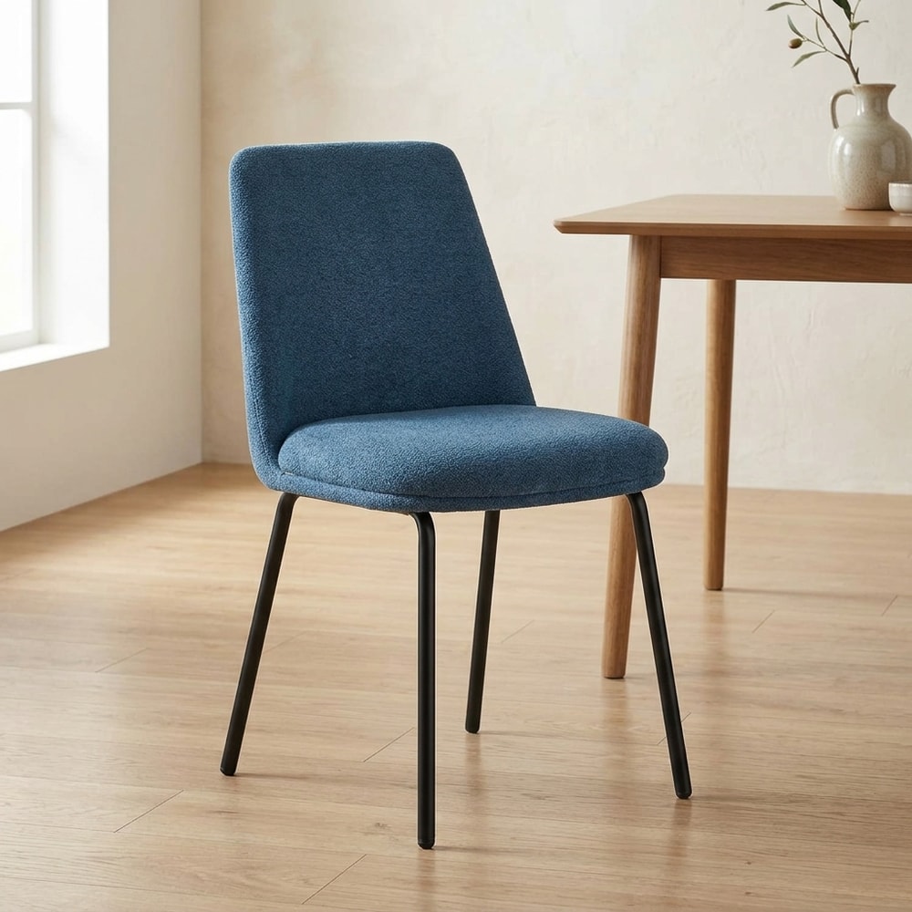 Silla de comedor tapizada azul patas metal