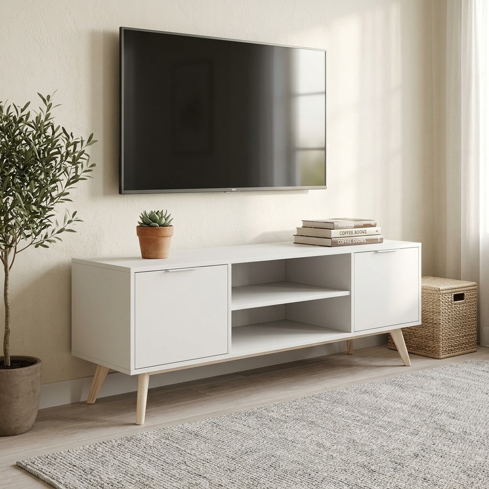 Mueble de TV Nórdico Blanco con 2 Puertas