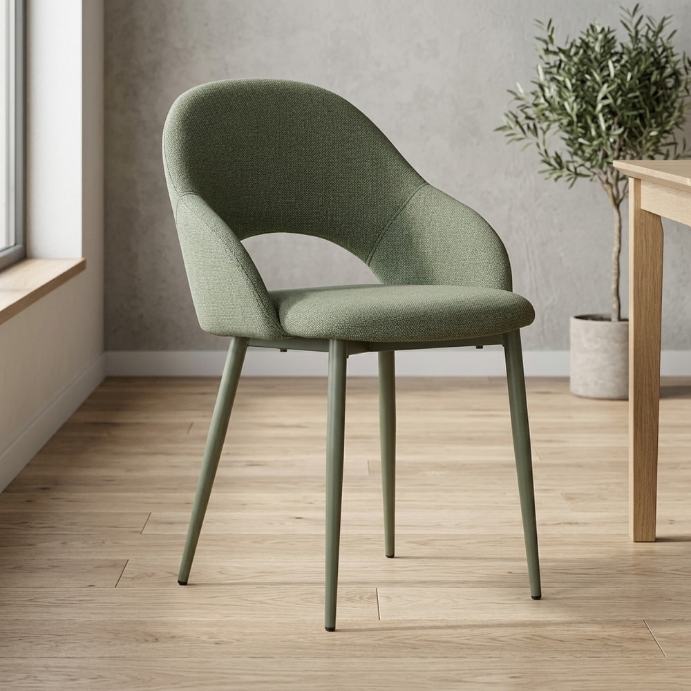 Silla de comedor tapizada verde patas metal