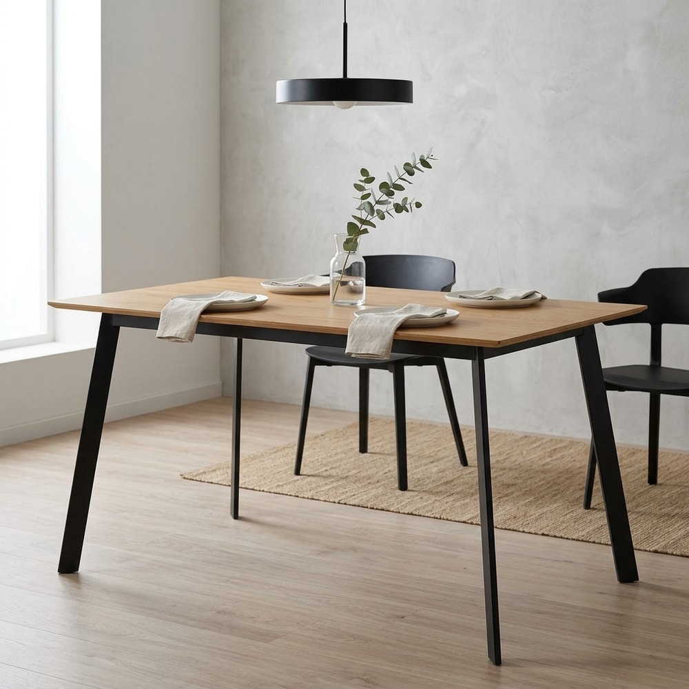 Mesa de comedor rectangular roble y negro