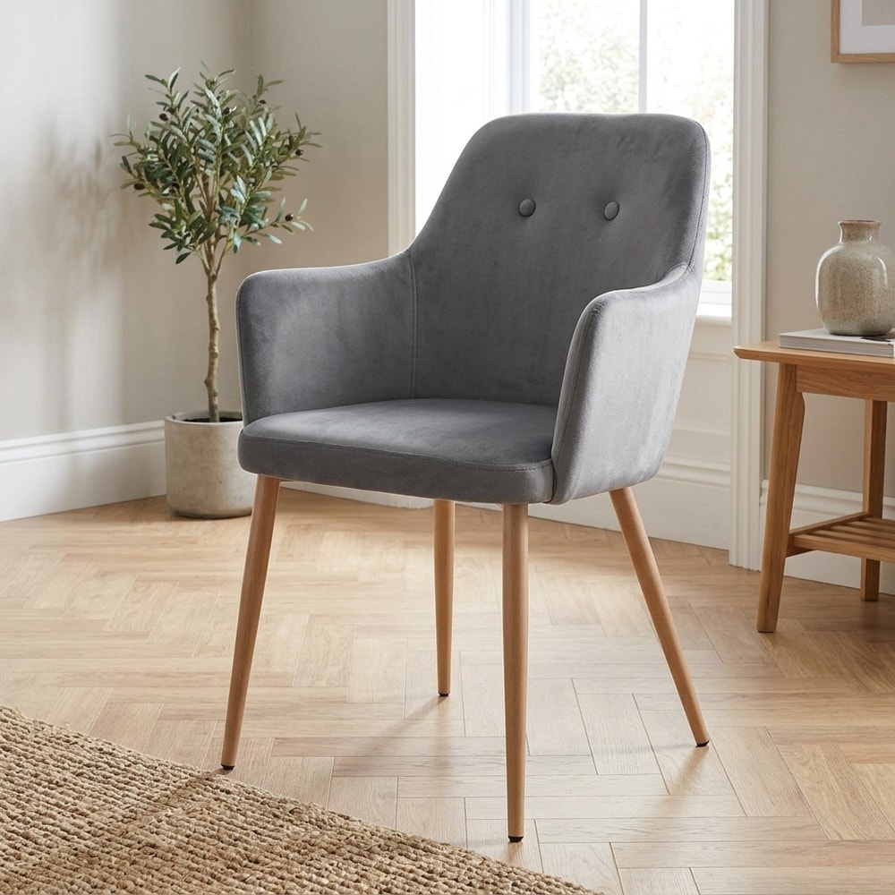 Sillón Terciopelo Gris Patas Efecto Haya