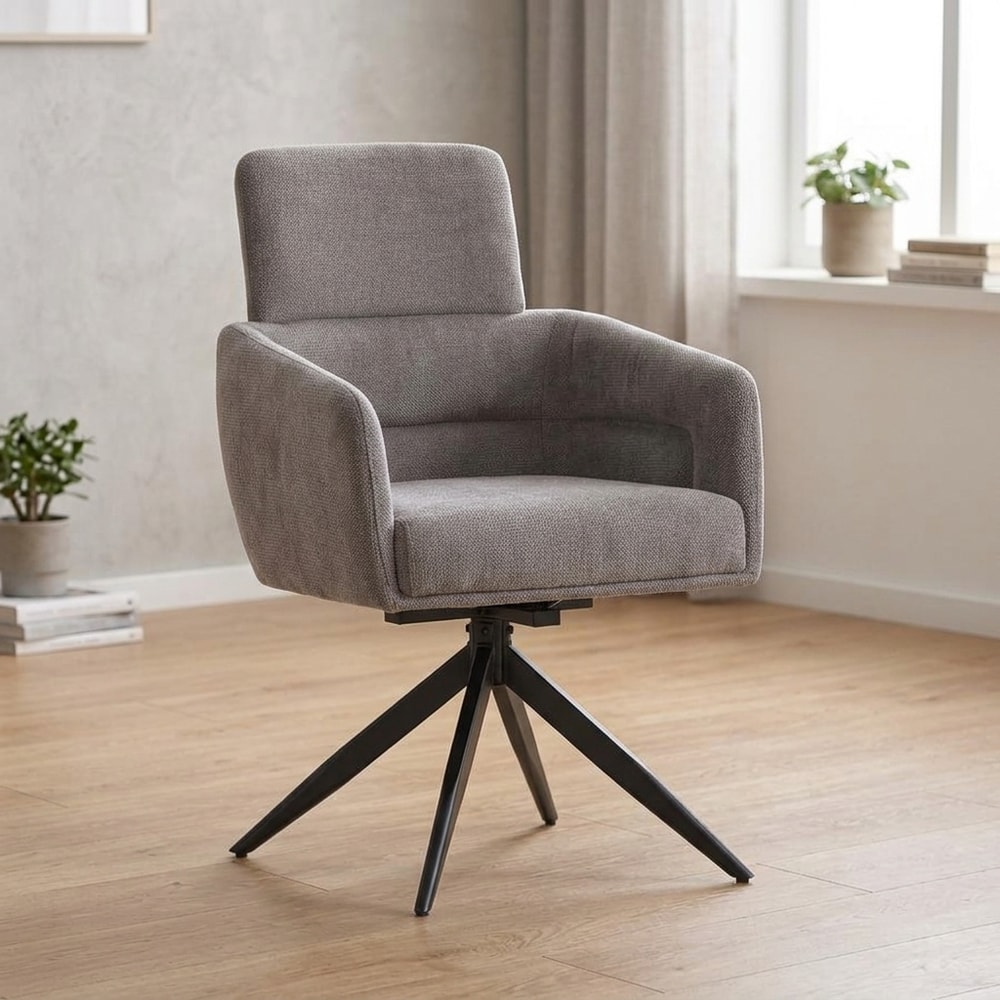 Sillón de comedor giratorio tapizado en gris