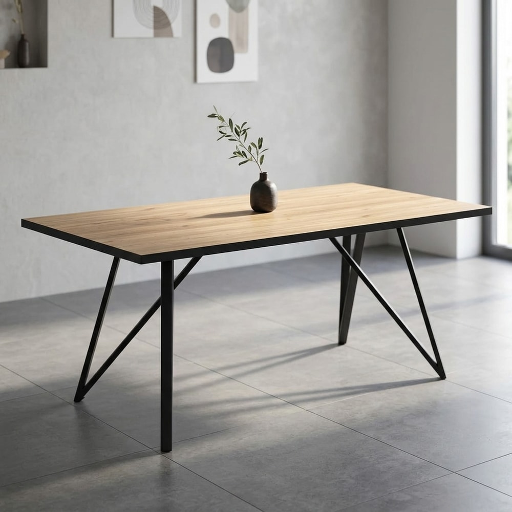 Mesa de comedor moderna en madera natural y metal