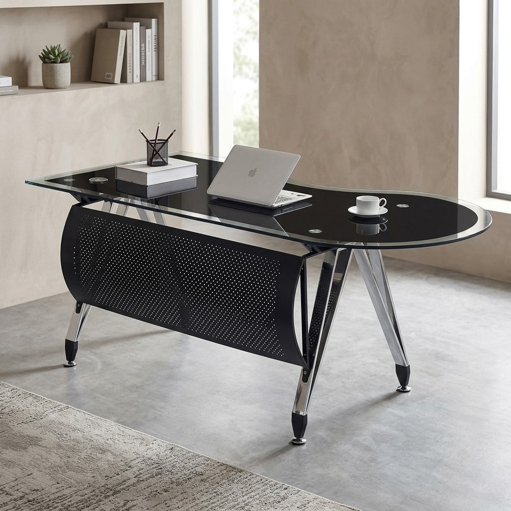 Mesa de despacho moderna en cristal negro
