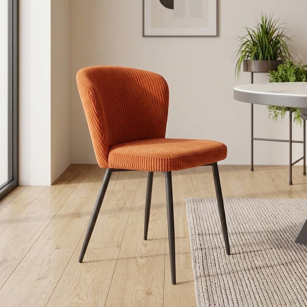 Silla de comedor tapizada en pana color teja